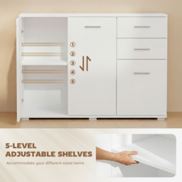 HOMCOM Sideboard, Modern Storage Cabinet with 2 Drawers, 3 Doors and Adjustable Shelves, White - thumbnail 5