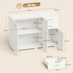 HOMCOM Sideboard, Modern Storage Cabinet with 2 Drawers, 3 Doors and Adjustable Shelves, White - thumbnail 3