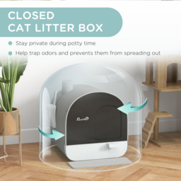 PawHut Hooded Cat Litter Box, Kitten Litter Tray, with Lid, Scoop, Filter, Flap Door, Light Grey - Aosom UK - thumbnail 5