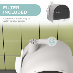 PawHut Hooded Cat Litter Box, Kitten Litter Tray, with Lid, Scoop, Filter, Flap Door, Light Grey - Aosom UK - thumbnail 6