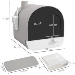 PawHut Hooded Cat Litter Box, Kitten Litter Tray, with Lid, Scoop, Filter, Flap Door, Light Grey - Aosom UK - thumbnail 3