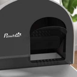 PawHut Hooded Cat Litter Box, Kitten Litter Tray, with Lid, Scoop, Filter, Flap Door, Light Grey - Aosom UK - thumbnail 7
