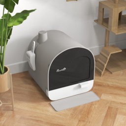 PawHut Hooded Cat Litter Box, Kitten Litter Tray, with Lid, Scoop, Filter, Flap Door, Light Grey - Aosom UK - thumbnail 9
