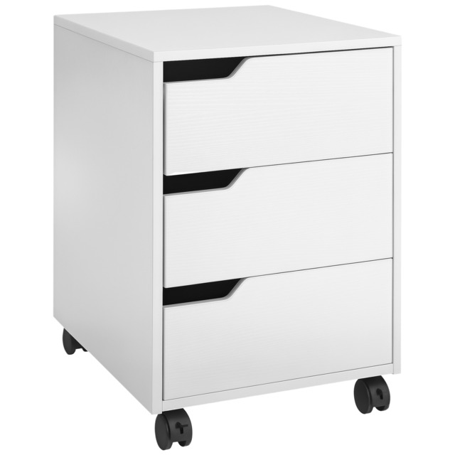 HOMCOM 3 Drawer Mobile File Cabinet, Vertical Filing Cabinet with Wheels for Home Office, White - image 1