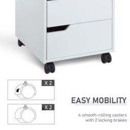HOMCOM 3 Drawer Mobile File Cabinet, Vertical Filing Cabinet with Wheels for Home Office, White - thumbnail 6