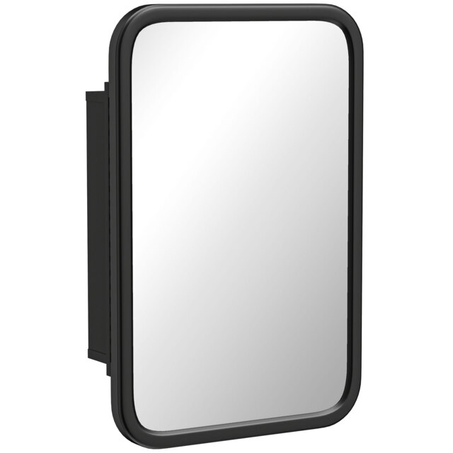 HOMCOM Bathroom Wall Cabinet with Tempered Mirror Metal Bathroom Mirror Cabinet with 3 Shelves Black - image 1