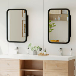 HOMCOM Bathroom Wall Cabinet with Tempered Mirror Metal Bathroom Mirror Cabinet with 3 Shelves Black - thumbnail 9