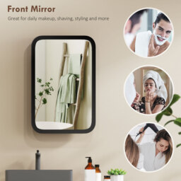 HOMCOM Bathroom Wall Cabinet with Tempered Mirror Metal Bathroom Mirror Cabinet with 3 Shelves Black - thumbnail 4