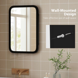 HOMCOM Bathroom Wall Cabinet with Tempered Mirror Metal Bathroom Mirror Cabinet with 3 Shelves Black - thumbnail 7