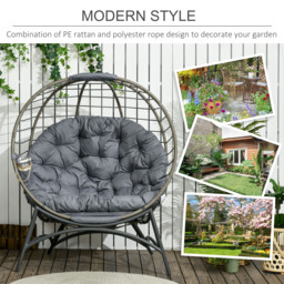 Outsunny Folding Rattan Egg Chair, Freestanding Basket Chair with Cushion, Bottle Holder Bag for Outdoor or Indoor, Grey and Black - thumbnail 4