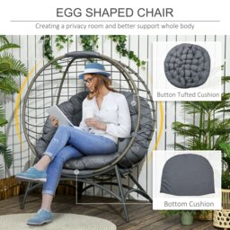 Outsunny Folding Rattan Egg Chair, Freestanding Basket Chair with Cushion, Bottle Holder Bag for Outdoor or Indoor, Grey and Black - thumbnail 5