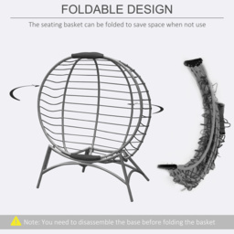 Outsunny Folding Rattan Egg Chair, Freestanding Basket Chair with Cushion, Bottle Holder Bag for Outdoor or Indoor, Grey and Black - thumbnail 6