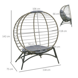 Outsunny Folding Rattan Egg Chair, Freestanding Basket Chair with Cushion, Bottle Holder Bag for Outdoor or Indoor, Grey and Black - thumbnail 3