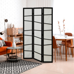 HOMCOM 3 Panel Room Divider, Wooden Folding Privacy Screen, Freestanding Wall Partition Separator for Bedroom, White - Aosom UK - thumbnail 2