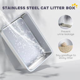 PawHut Stainless Steel Cat Litter Box with Removable Lid, Scoop, Filter Bags, for Larger Cats, White - thumbnail 4