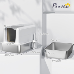 PawHut Stainless Steel Cat Litter Box with Removable Lid, Scoop, Filter Bags, for Larger Cats, White - thumbnail 3