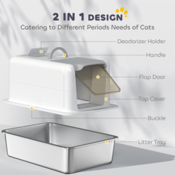 PawHut Stainless Steel Cat Litter Box with Removable Lid, Scoop, Filter Bags, for Larger Cats, White - thumbnail 6
