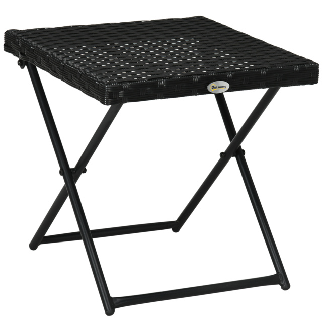 Outsunny Rattan Folding Table: Compact Square PE Wicker Design, Durable Outdoor Furniture, Ebony - Aosom UK - image 1