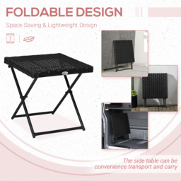 Outsunny Rattan Folding Table: Compact Square PE Wicker Design, Durable Outdoor Furniture, Ebony - Aosom UK - thumbnail 4