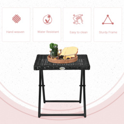 Outsunny Rattan Folding Table: Compact Square PE Wicker Design, Durable Outdoor Furniture, Ebony - Aosom UK - thumbnail 5