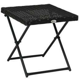 Outsunny Rattan Folding Table: Compact Square PE Wicker Design, Durable Outdoor Furniture, Ebony - Aosom UK - thumbnail 1