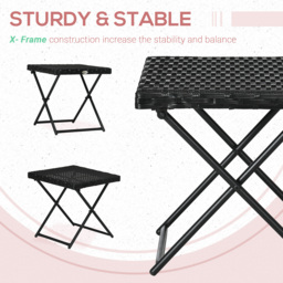 Outsunny Rattan Folding Table: Compact Square PE Wicker Design, Durable Outdoor Furniture, Ebony - Aosom UK - thumbnail 6