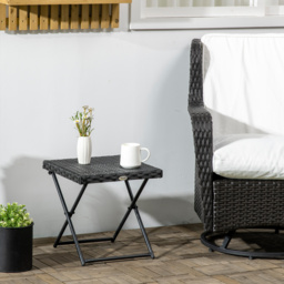 Outsunny Rattan Folding Table: Compact Square PE Wicker Design, Durable Outdoor Furniture, Ebony - Aosom UK - thumbnail 2