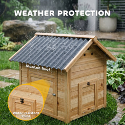 PawHut Wooden Duck House with Double Doors, Openable Roof, Ventilation Holes, Removable Base, Natural Wood Finish - thumbnail 7
