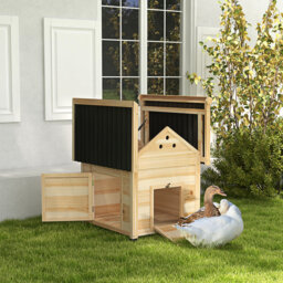PawHut Wooden Duck House with Double Doors, Openable Roof, Ventilation Holes, Removable Base, Natural Wood Finish - thumbnail 8