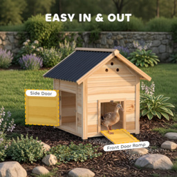 PawHut Wooden Duck House with Double Doors, Openable Roof, Ventilation Holes, Removable Base, Natural Wood Finish - thumbnail 5