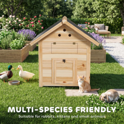 PawHut Wooden Duck House with Double Doors, Openable Roof, Ventilation Holes, Removable Base, Natural Wood Finish - thumbnail 6