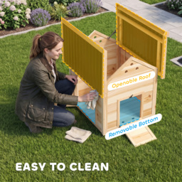 PawHut Wooden Duck House with Double Doors, Openable Roof, Ventilation Holes, Removable Base, Natural Wood Finish - thumbnail 4