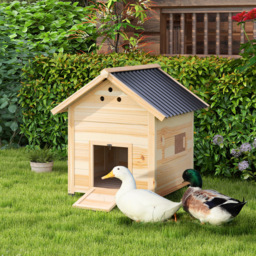 PawHut Wooden Duck House with Double Doors, Openable Roof, Ventilation Holes, Removable Base, Natural Wood Finish - thumbnail 2