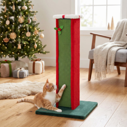 PawHut Cat Scratching Post for Indoor Cats, 81cm Tall Cat Scratcher with Sisal Rope, Hanging Bell Toy, Stable Base, Green & Red - thumbnail 9