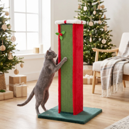 PawHut Cat Scratching Post for Indoor Cats, 81cm Tall Cat Scratcher with Sisal Rope, Hanging Bell Toy, Stable Base, Green & Red - thumbnail 2