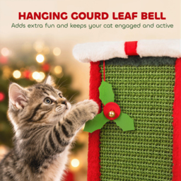 PawHut Cat Scratching Post for Indoor Cats, 81cm Tall Cat Scratcher with Sisal Rope, Hanging Bell Toy, Stable Base, Green & Red - thumbnail 7
