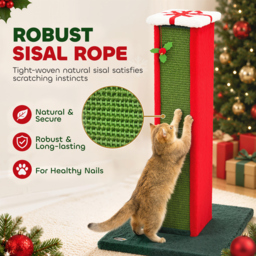 PawHut Cat Scratching Post for Indoor Cats, 81cm Tall Cat Scratcher with Sisal Rope, Hanging Bell Toy, Stable Base, Green & Red - thumbnail 4
