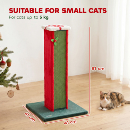 PawHut Cat Scratching Post for Indoor Cats, 81cm Tall Cat Scratcher with Sisal Rope, Hanging Bell Toy, Stable Base, Green & Red - thumbnail 3
