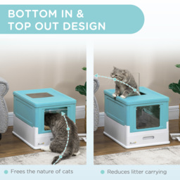 PawHut Hooded Cat Litter Box, Portable Pet Toilet, with Scoop, Front Entry - Light Blue - thumbnail 5