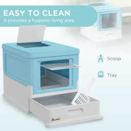 PawHut Hooded Cat Litter Box, Portable Pet Toilet, with Scoop, Front Entry - Light Blue - thumbnail 4