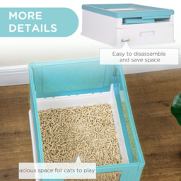 PawHut Hooded Cat Litter Box, Portable Pet Toilet, with Scoop, Front Entry - Light Blue - thumbnail 7