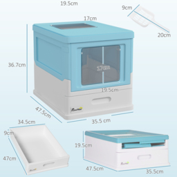 PawHut Hooded Cat Litter Box, Portable Pet Toilet, with Scoop, Front Entry - Light Blue - thumbnail 3