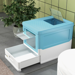PawHut Hooded Cat Litter Box, Portable Pet Toilet, with Scoop, Front Entry - Light Blue - thumbnail 8
