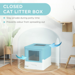 PawHut Hooded Cat Litter Box, Portable Pet Toilet, with Scoop, Front Entry - Light Blue - thumbnail 6