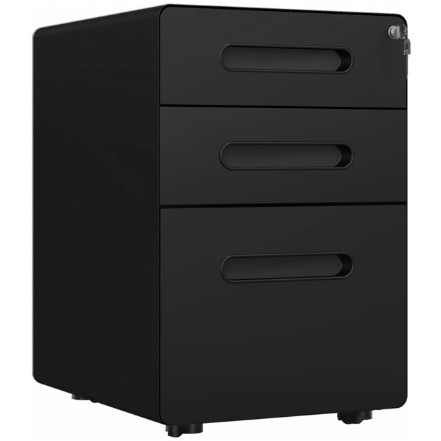 Vinsetto Fully Assembled 3-Drawer Mobile File Cabinet Lockable All-Metal Rolling Vertical File Cabinet Black - image 1