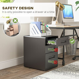 Vinsetto Fully Assembled 3-Drawer Mobile File Cabinet Lockable All-Metal Rolling Vertical File Cabinet Black - thumbnail 8
