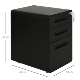 Vinsetto Fully Assembled 3-Drawer Mobile File Cabinet Lockable All-Metal Rolling Vertical File Cabinet Black - thumbnail 3