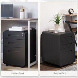 Vinsetto Fully Assembled 3-Drawer Mobile File Cabinet Lockable All-Metal Rolling Vertical File Cabinet Black - thumbnail 7