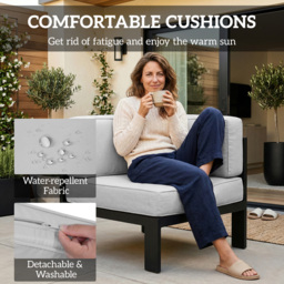 Outsunny 5-Piece Garden Corner Sofa Set with Cushions, 6 Seater Aluminium Garden Furniture Set with Coffee Table, Light Grey - thumbnail 4