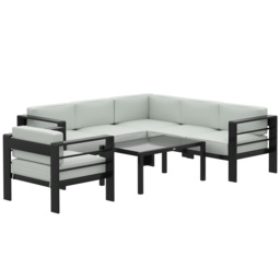 Outsunny 5-Piece Garden Corner Sofa Set with Cushions, 6 Seater Aluminium Garden Furniture Set with Coffee Table, Light Grey - thumbnail 1